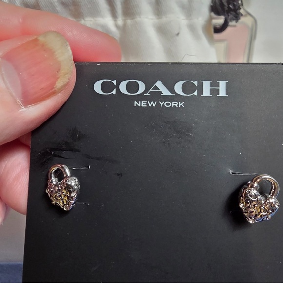 Coach Silver Heart Lock Earrings in dust bag NWT - Picture 3 of 6